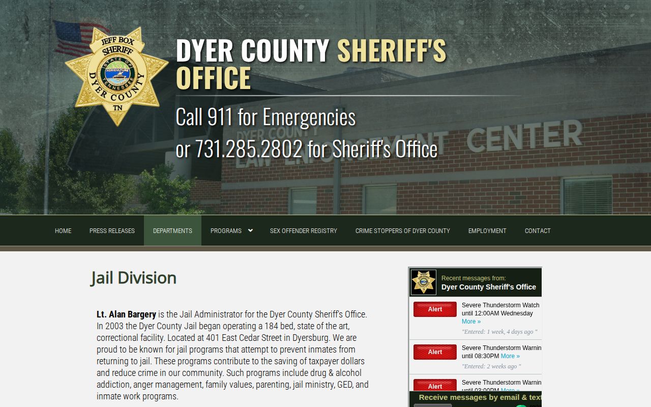 Dyer County Jail release records facility history page
