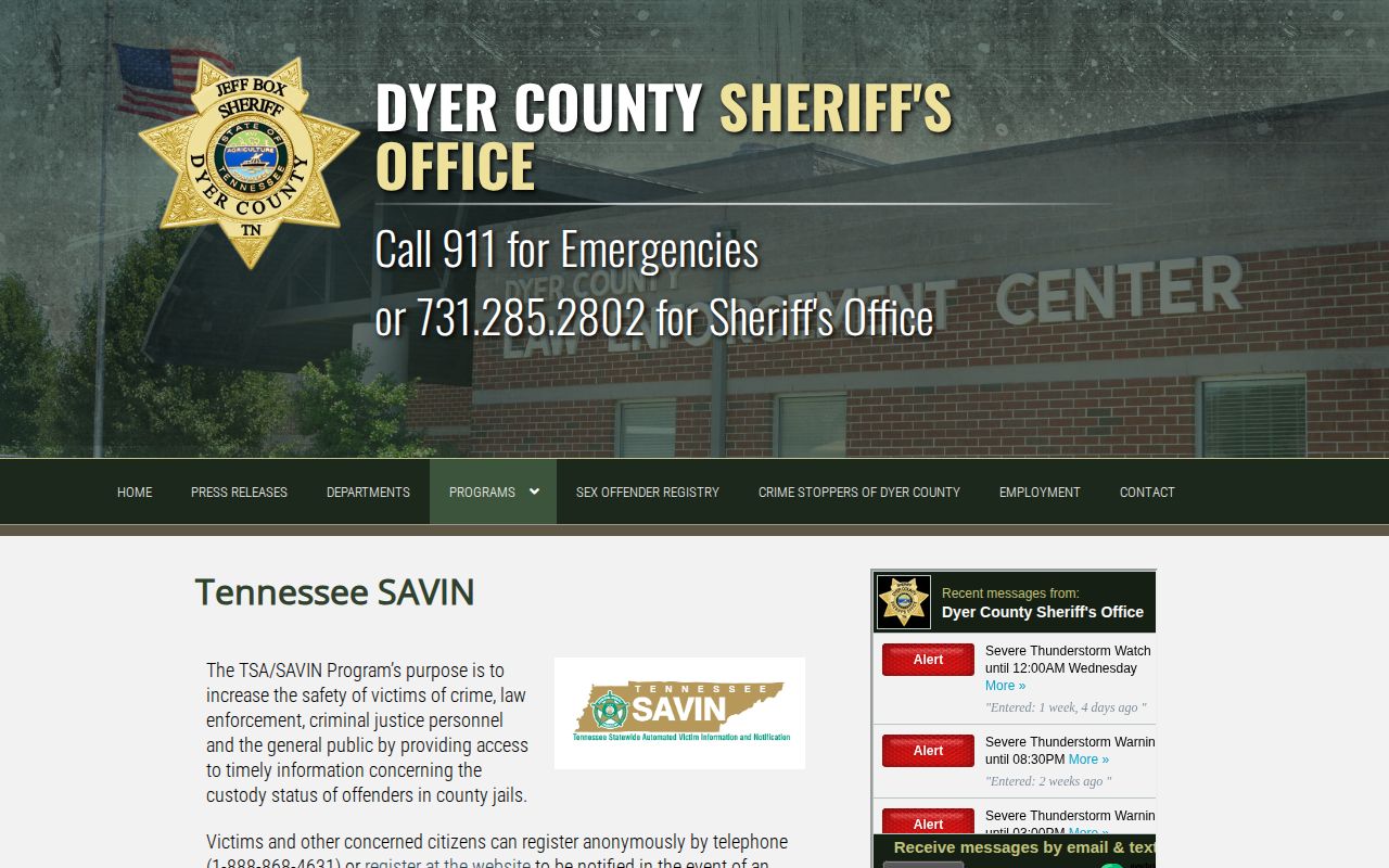 Dyer County SAVIN release and transfer notification instructions for VINELink