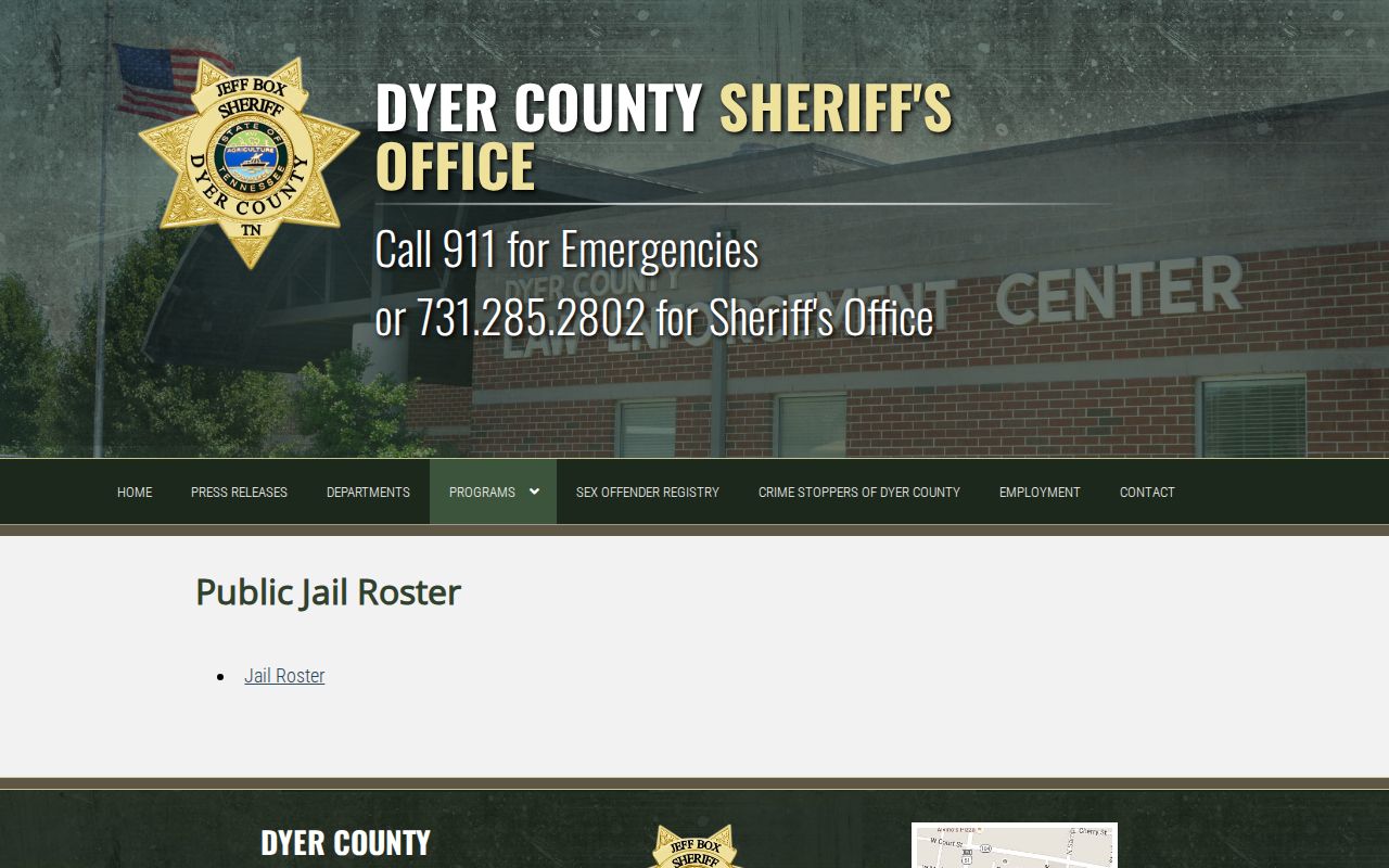 Dyer County current jail roster landing page for release verification