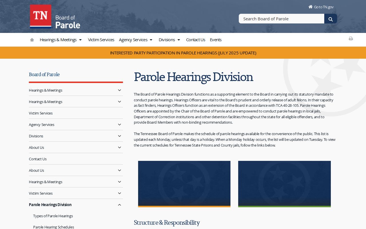 Dyer County parole hearing and post-release supervision information