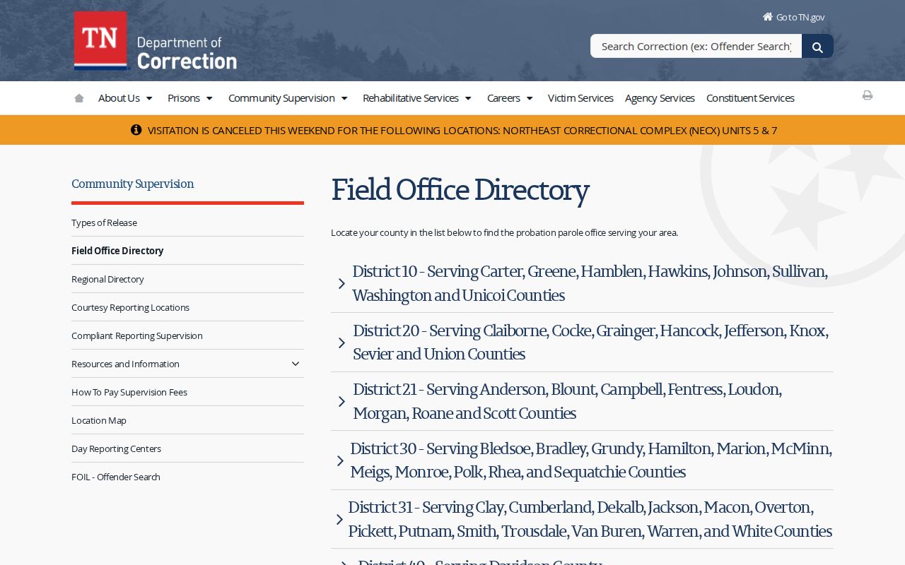 Dyer County parole and probation District 61 office listing
