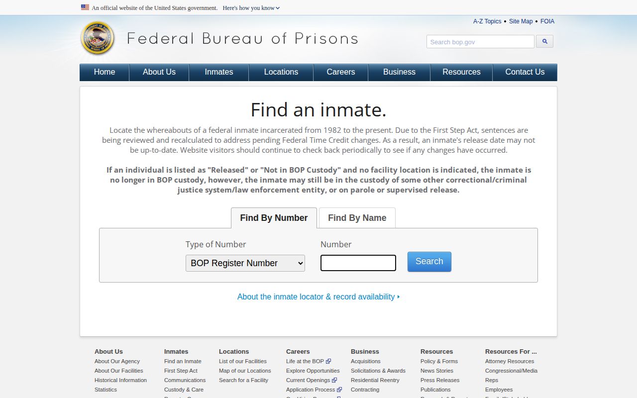 Federal BOP locator for a Dyer County related released inmate