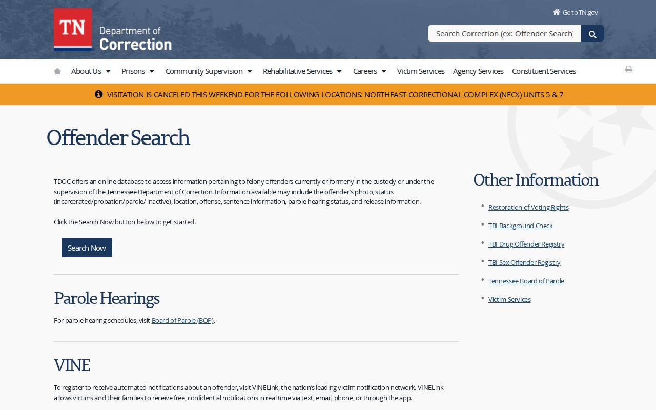 TDOC FOIL links for Dyer County released inmate records