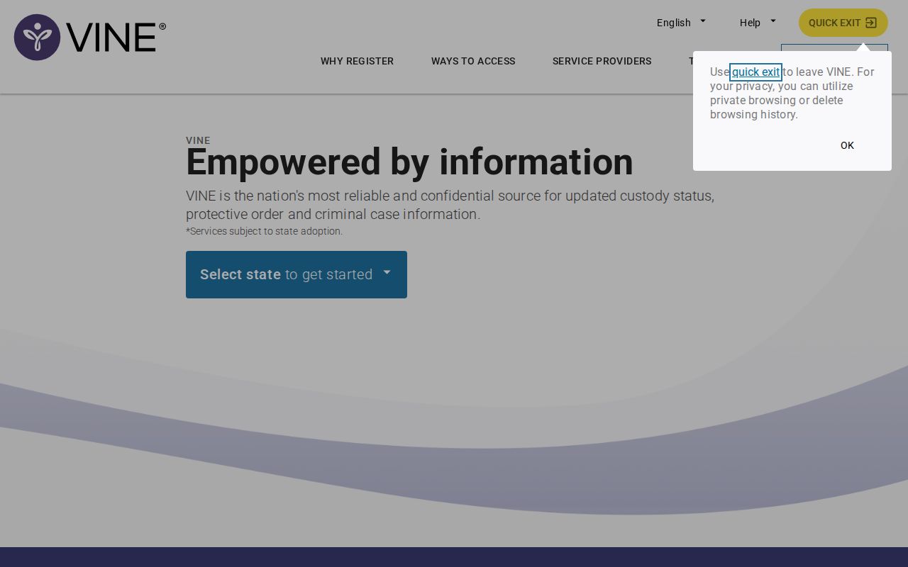 Dyer County VINELink inmate check on the Tennessee selection and search screen